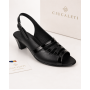 Sandale dama negre din piele naturala box cu lac si toc gros S33LN